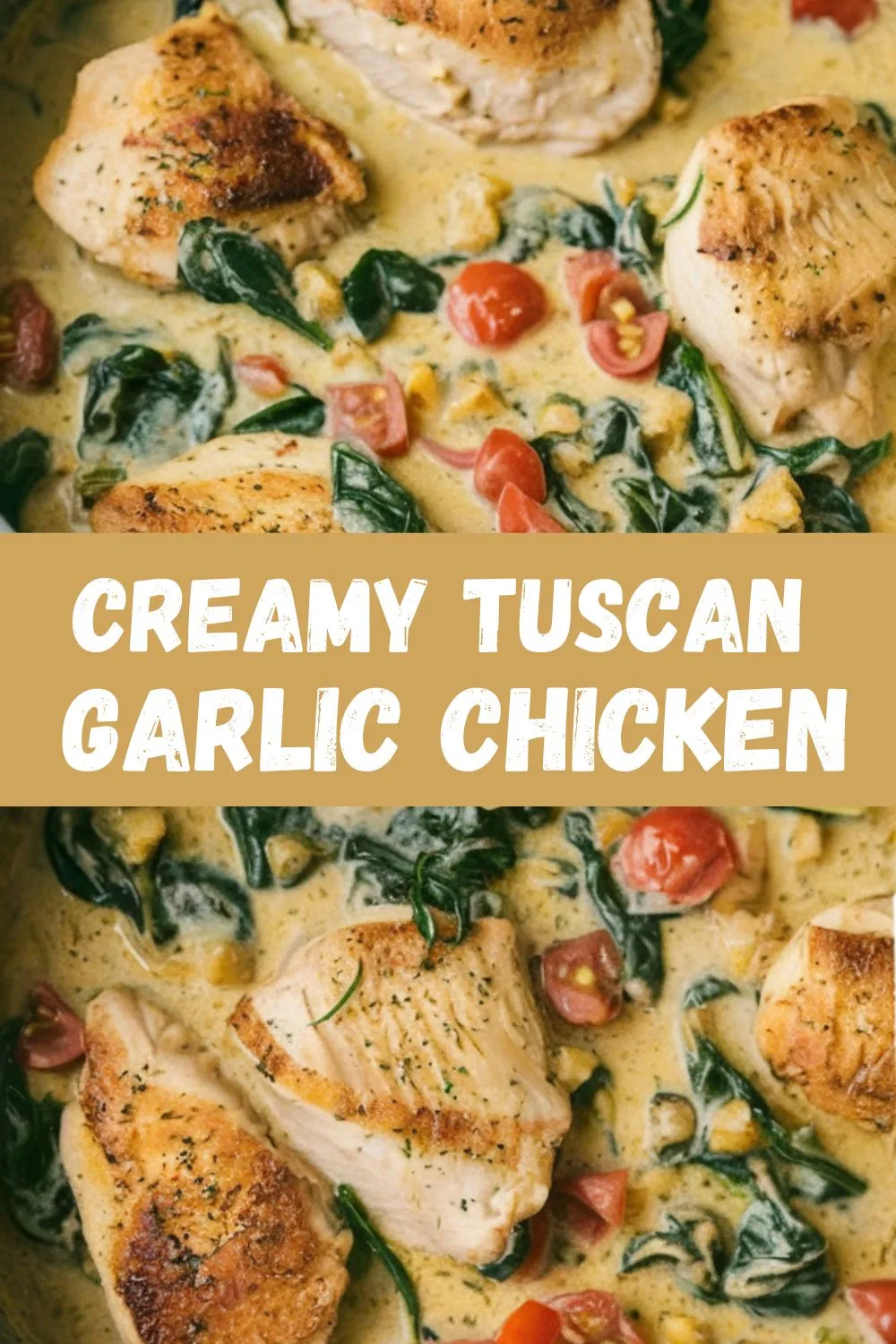 Discover my mouthwatering Creamy Tuscan Garlic Chicken recipe - tender chicken breasts in a rich sauce with sun-dried tomatoes, spinach, and Italian herbs